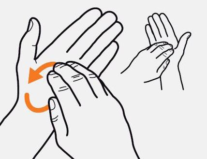 tips of fingers in opposite palm in a circular