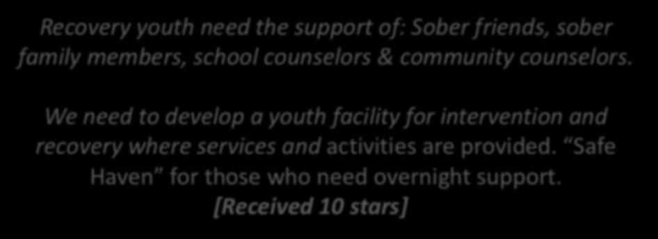 youth need the support of: Sober friends, sober family members, school