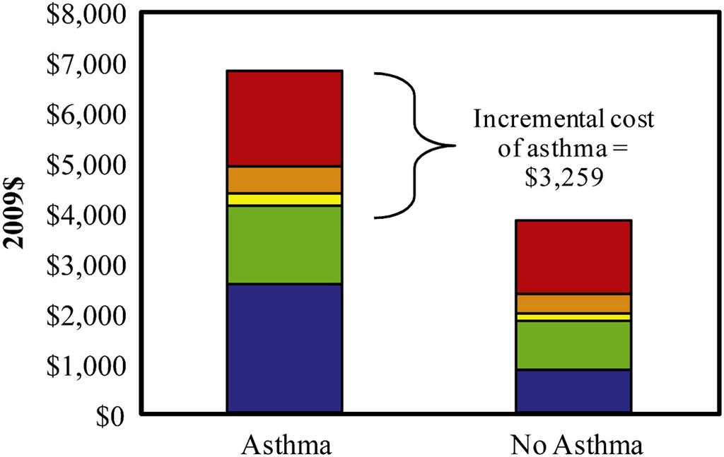 BACKGROUND-COST Total Cost of Asthma for the year 2007 was 56 billion dollars FIG 1. Individual predicted annual medical expenditures by category, 2002-2007,.
