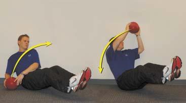 Core stabilization: Working with a medicine ball and feet off the floor strengthens the abdominal muscles.