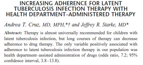 Directly observed therapy for tuberculosis means a dispassionate 3rd party is actually present when medications are taken with every dose standard of care in U.S.