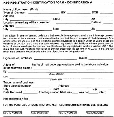 Keg Registration Inventory control sticker attached to keg Buyer fills out