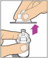 Hold the vial adapter package with one hand and using the other hand, place the vial adapter over the vial.