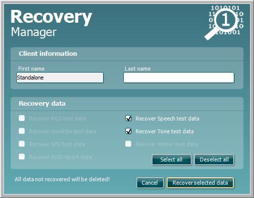 3 Recovery manager In the unlikely event that your software is not closed in a natural way, the recovery manager will ensure that no data is lost.