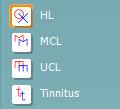 Selecting HL, MCL, UCL or Tinnitus sets the symbol types that are currently in use by the audiogram.