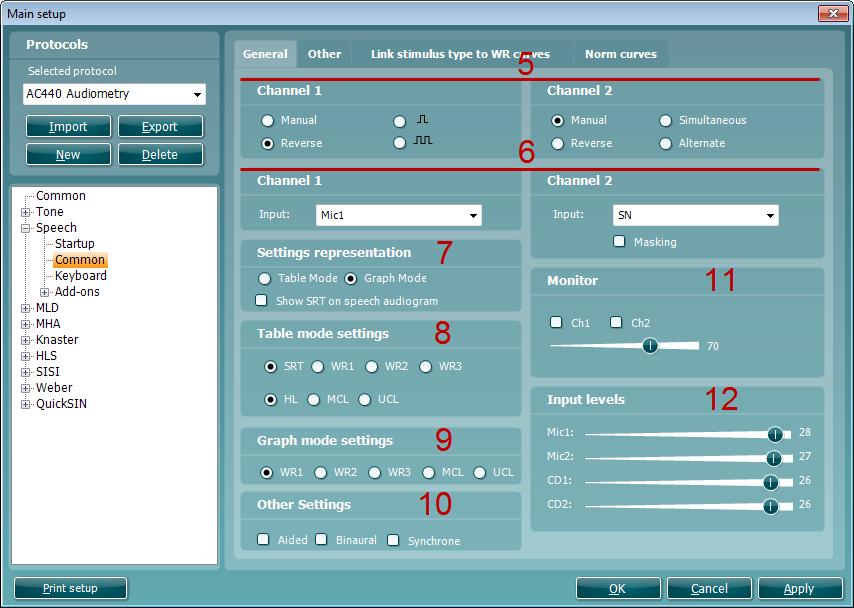 Common 4) To enter the Common options for speech testing unfold the Speech options and click Common.