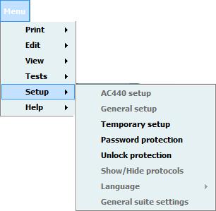 1.10 Password protection When password protection is enabled the following menu items are greyed out and thereby make it impossible to permanently change settings.