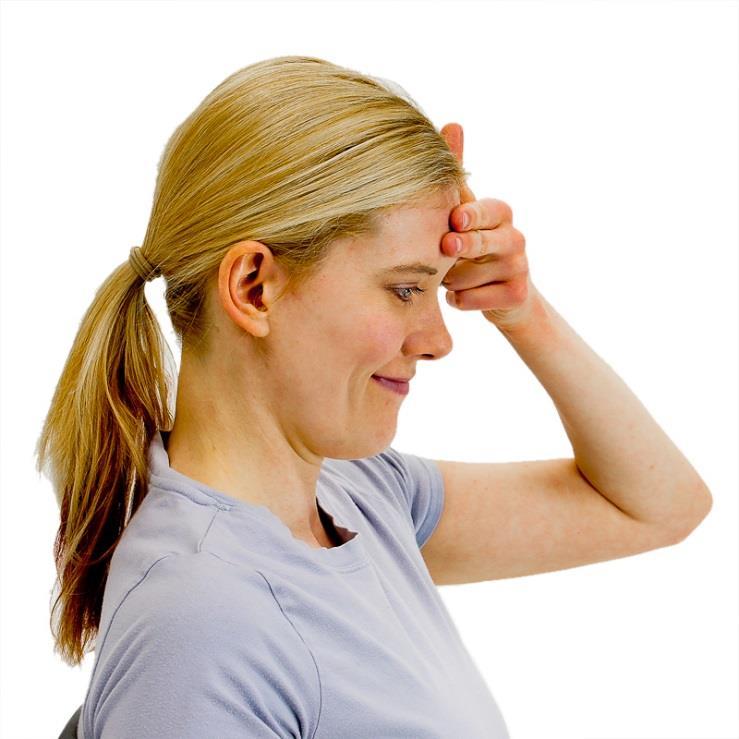 Isometric Cervical Flexion Place your fingers your forehead and gently try to tilt your head backwards.