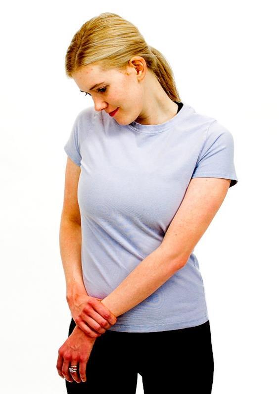 Levator Scapulae Stretch Grasp your arm and pull it gently towards the opposite side in front of your body.