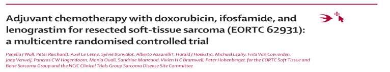 Soft tissue sarcoma: localised disease # 351 pts Median FUP 8 yrs Adm 75 mg/sqm + Ifo