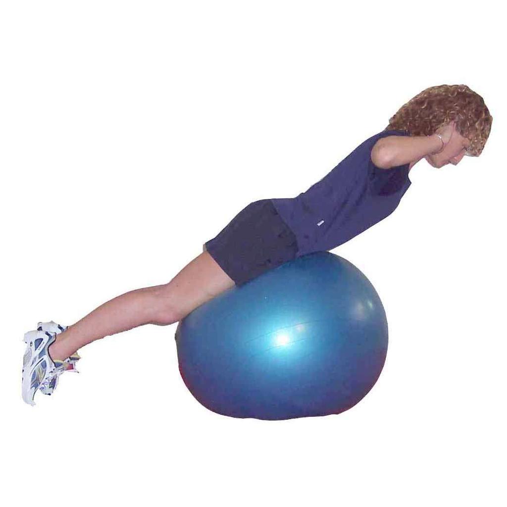 face down, hips on crest of exercise ball Feet
