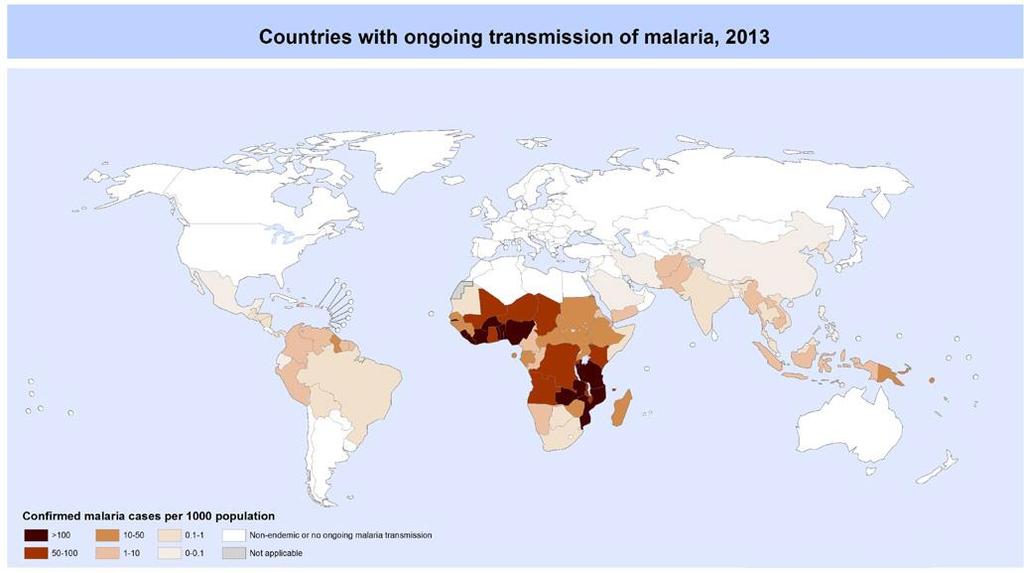 Malaria is more common in the Southern Hemisphere and in developing countries Copyright World Health Organization. All rights reserved.