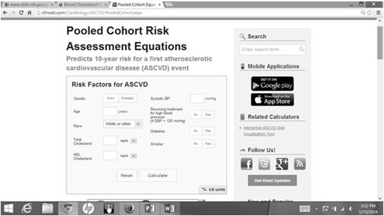 AHA/ACC Risk Calculator http://my.americanheart.org/professional/statementsgui delines/prevention- Guidelines_UCM_457698_SubHomePage.jsp then click on web based risk calculator in upper right.