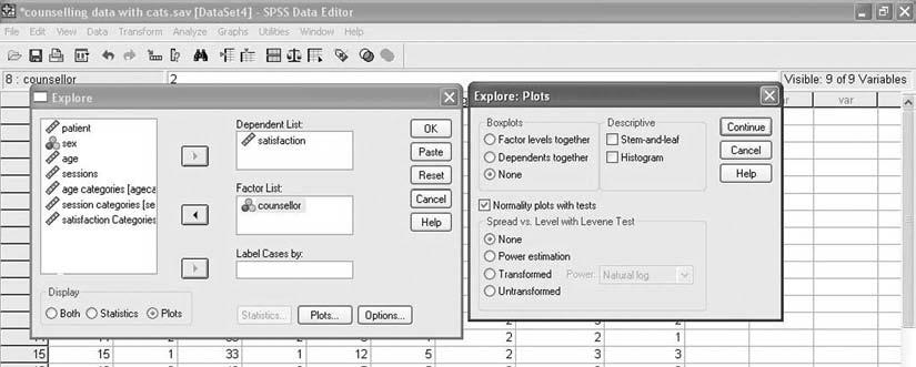 92 Quantitative Data Analysis Using SPSS Screenshot 6.2 This will produce an output table of the tests of normality along with a number of graphs.