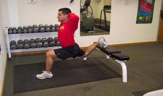 Progression 2, Rear Foot Elevated Squat (RFE): In this progression the only change is the