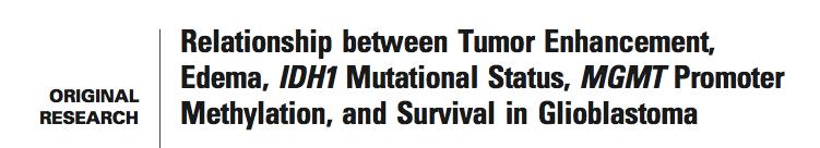All IDH1 mutant tumors were non contrast enhancing and most were located in the frontal lobe with larger tumor size.
