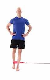 Standing Hip Abduction with Anchored Resistance Begin in a standing upright position balancing on one leg, with a resistance band anchored in a door jam to your side and secured around your ankle