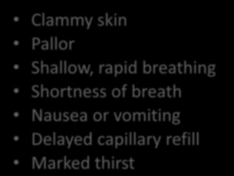 skin Pallor Shallow, rapid breathing Shortness of breath