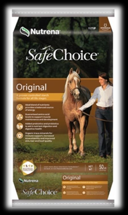 SafeChoice Original A proven controlled starch formula for all life stages Nutritionally balanced for growing and mature horses alike.