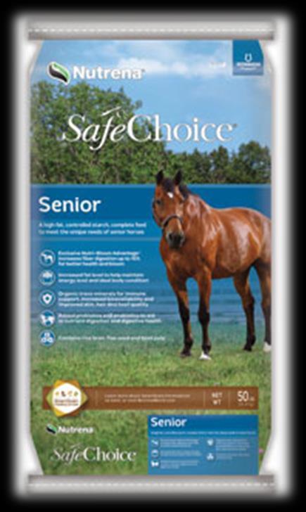 SafeChoice Senior A high-fat, controlled starch, complete feed to meet the unique needs of senior horses. Crude Protein 14.0% Lysine 0.70% Methionine 0.30% Threonine 0.50% Crude Fat 8.0% Omega 6 2.