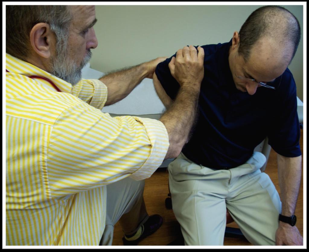 Instruct patient to pull elbow back as far as possible.