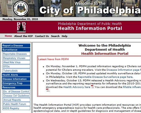 Health Information Portal Website: hip.phila.
