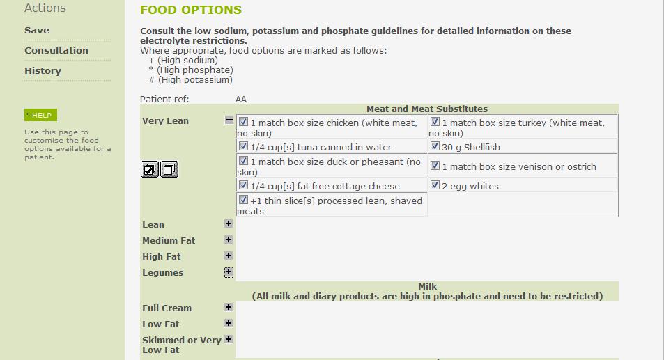 Dietary Management Note: Individualised changes (if indicated / required) to the Food Options that must form part of the meal plan handout must be done BEFORE the dietary consultation.