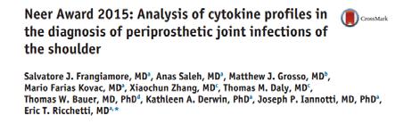 On the horizon: cytokine profiles Synovial Fluid IL 6, TNF α, and IL 2: sensitivity = 80% specificity = 93% J