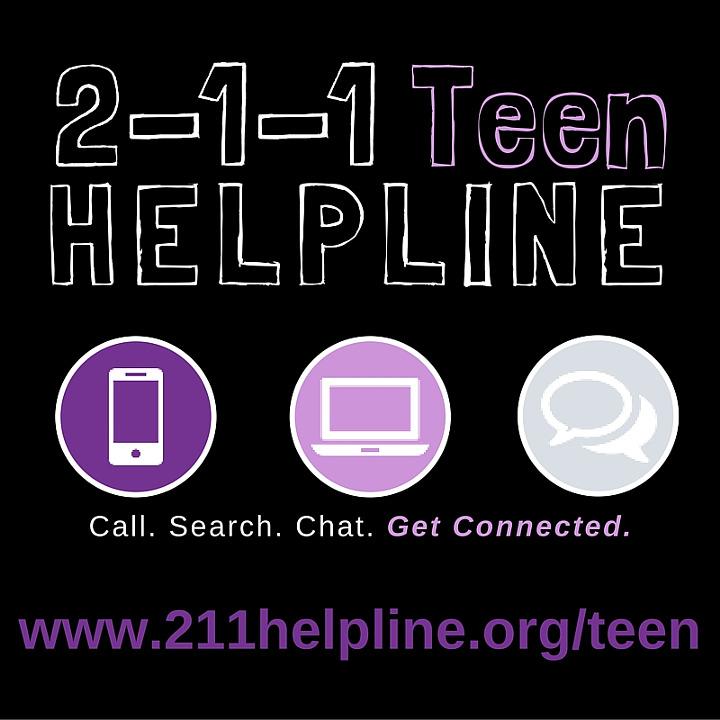 Like us on Facebook (search 2 1 1 HELPLINE) & be sure to use the hashtag #211teen! Sample Posts Get connected to help!