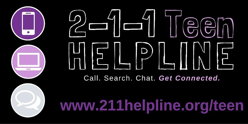 SOCIAL MEDIA Use the following graphics and sample posts to help promote 2 1 1 Teen HELPLINE via Twitter.