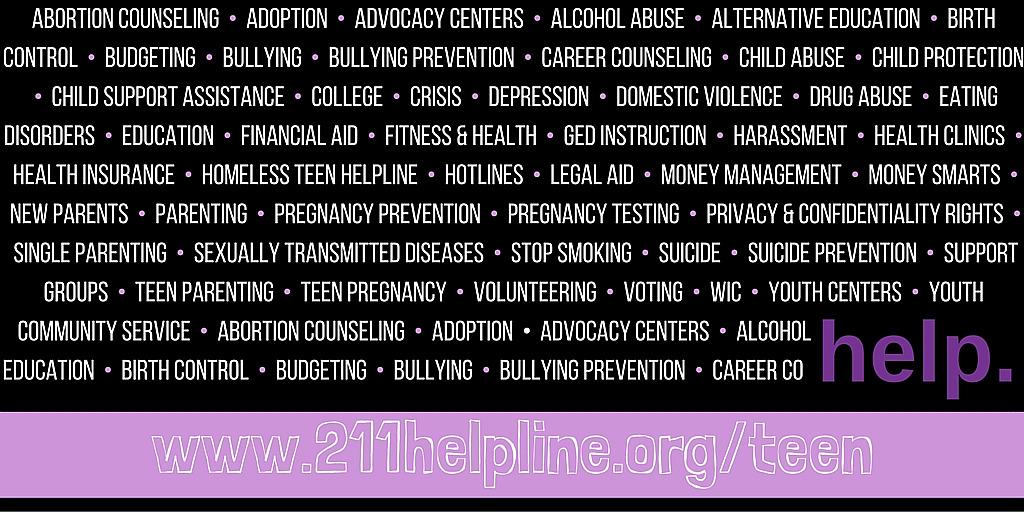Search. Chat. Get Connected with 2 1 1 Teen HELPLINE! www.211helpline.org/teen #211teen Worried about a friend?