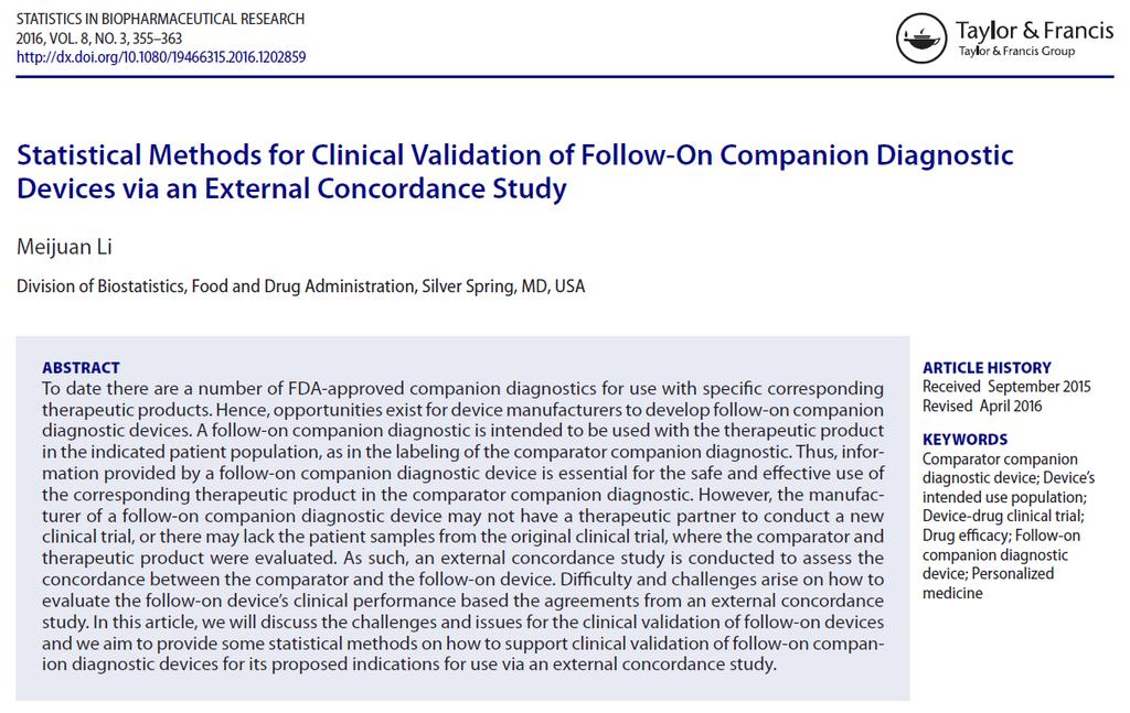 Follow-on CDx Non-inferiority Test (US) vs Equivalence Test (Korea) Terms: CCD: Comparator companion diagnostic FCD: Follow-on Companion diagnostic To support the identical therapeutic indications as