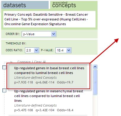 5. First, choose the Literature-defined Concepts link by selecting the 43 in the available Literature -defined Concepts field (see above