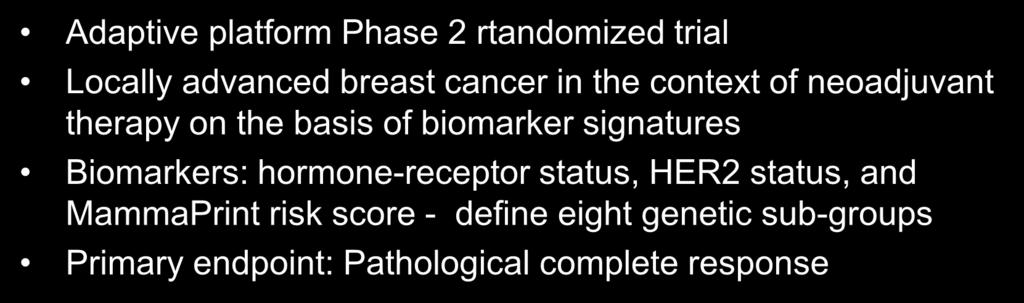 biomarker signatures Biomarkers: hormone-receptor status, HER2