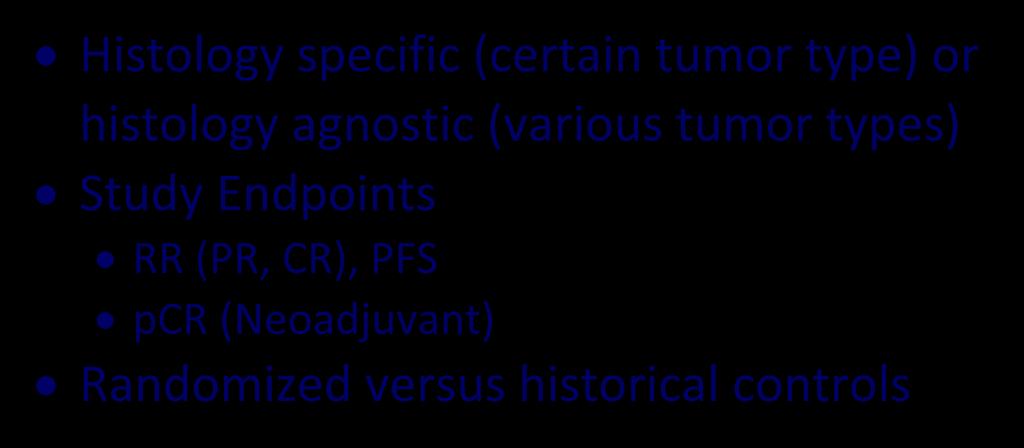 Considerations for Master Protocols Clinical Trial Design Histology specific (certain tumor type) or histology