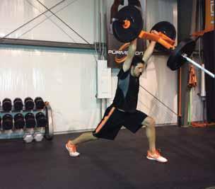NSCA.com Catch: As bar travels, shift feet back to offset arc of bar. Keep the body at a 90 degree angle to the bar, and catch with knees bent and hands above shoulders (Figure 19).