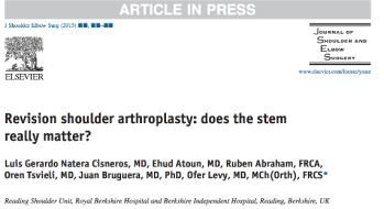 Conclusions 40 revision shoulder arthroplasties performed 17 from stemmed