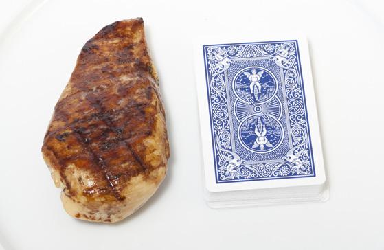 White meat: Choose white meats, such as chicken and turkey, without the skin. One serving is 3 ounces about the size of a deck of cards.