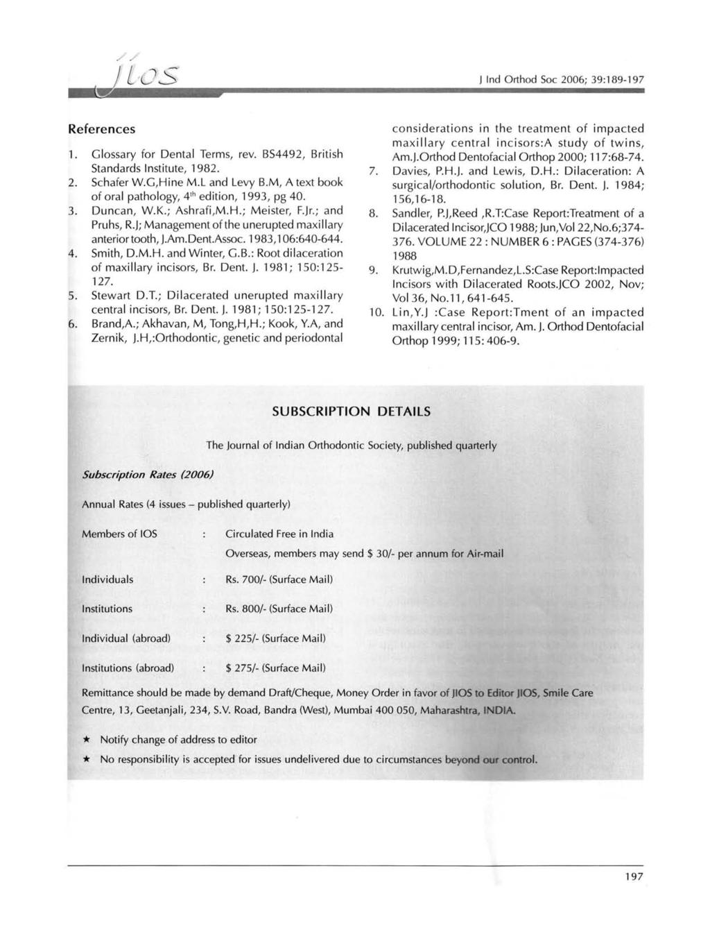 ~ J Ind Orthod Soc 2006; 39:189-197 References 1. Glossary for Dental Terms, rev. BS4492, British Standards Institute, 1982. 2. Schafer W.G,Hine M.L and Levy B.