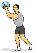 Chop Start Position: Hold medicine ball with your arms extended overhead. In one continuous motion bring the ball down in front of you like you are chopping wood.