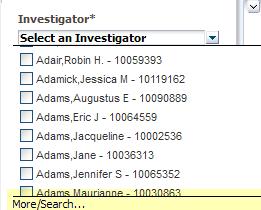 Choose the arrow to the right of Select an Investigator a drop down list will appear;