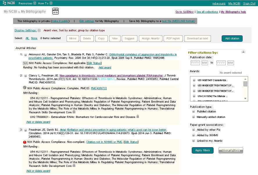 Tools NCBI My Bibliography integrated bibliography manager