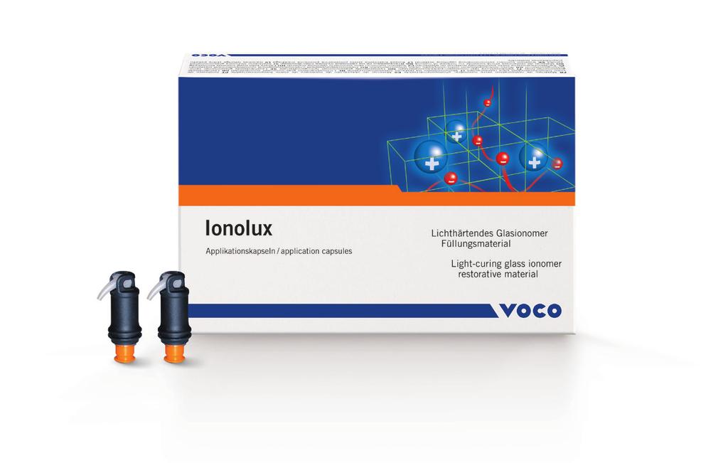 IONOLUX Indications Class III and V restorations, primarily cervical fillings and root caries Restoration of deciduous teeth Small class I restorations Temporary restorations Core build-ups Linings