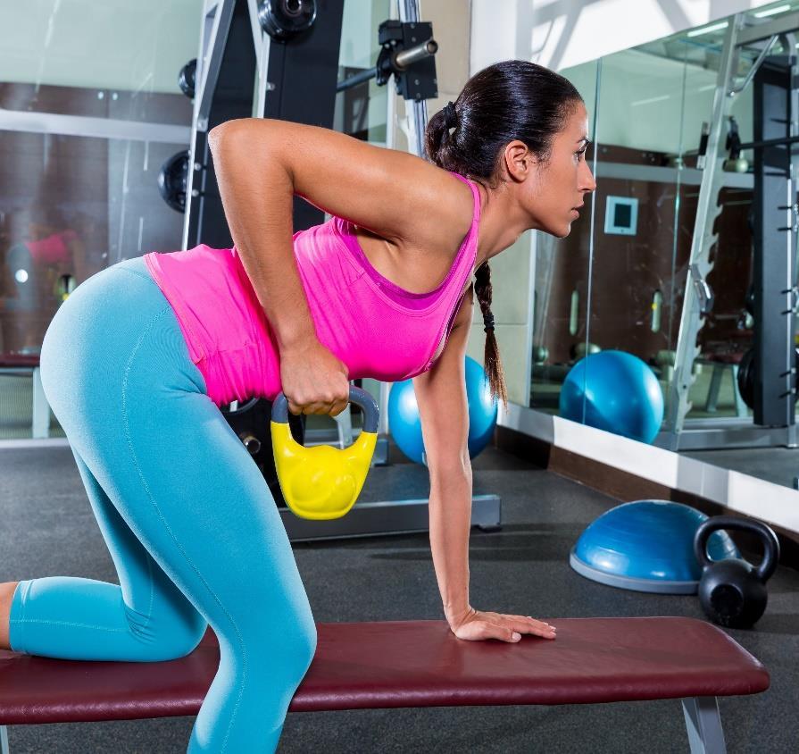 ONE-ARM ROW Use a kettlebell or dumbbell to work your back. Steps 1 2 3 4 Find a stable flat surface for your hand.