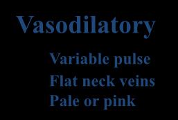 pulse Flat neck veins Pale Vasodilatory