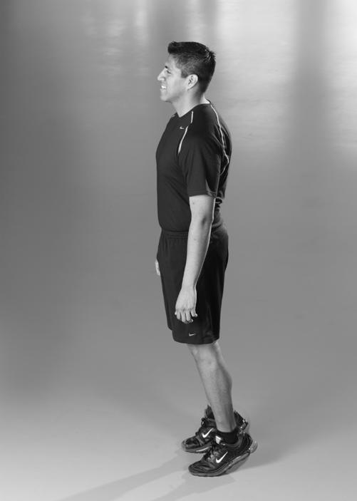 Calf Raise Stand with the feet apart, good posture, and head up.