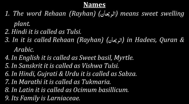 It is not one type of plant, Allah has gifted every region sweet smelling plants, according to their needs & they all come under the topic of Rehaan (Rayhan) ) )اىص یاف means every region