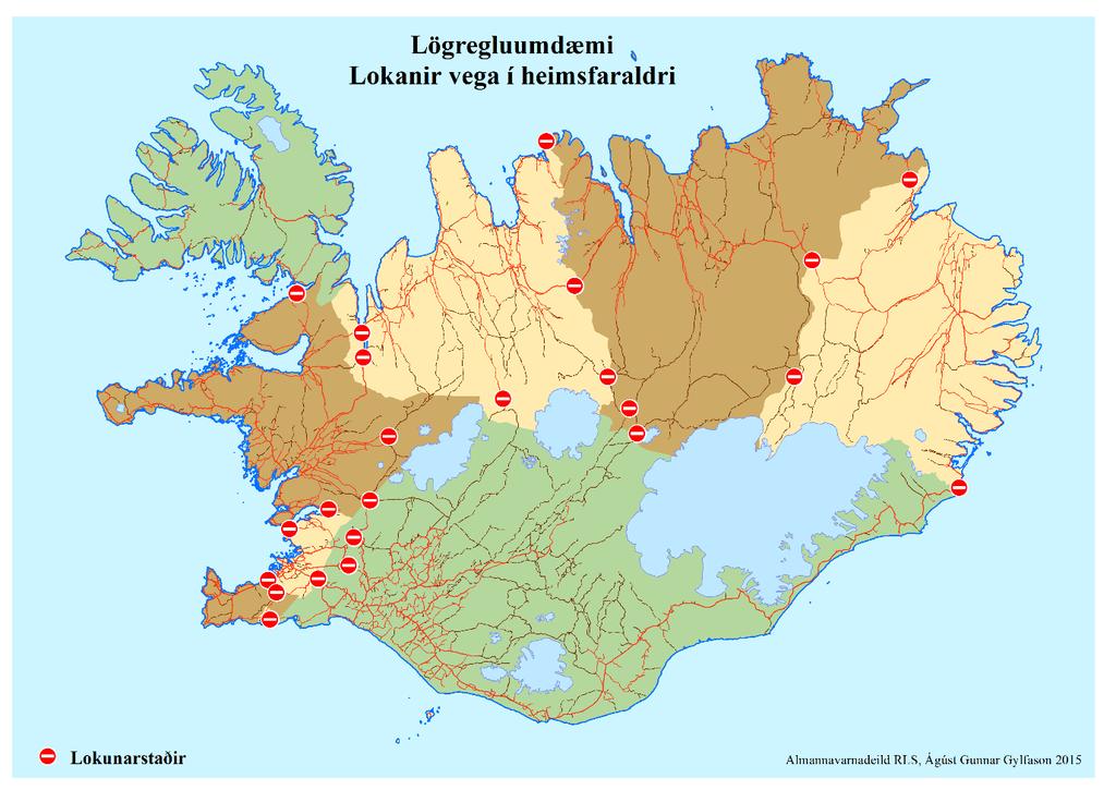 Figure 3. Police districts and possible closures of roads in a pandemic Risk assessment Iceland As pandemic viruses emerge, the country and its regions face different risks at different times.
