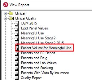 HOW TO RUN THE PATIENT BY VOLUME REPORT FOR MEANINGFUL USE OBJECTIVE Allow the user to understand how to run the Patient by Volume for Meaningful Use report from the Reports icon for Medicaid