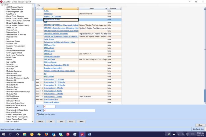 Measure 1 Screenshot #2: Screenshot of list of CDS rules from List